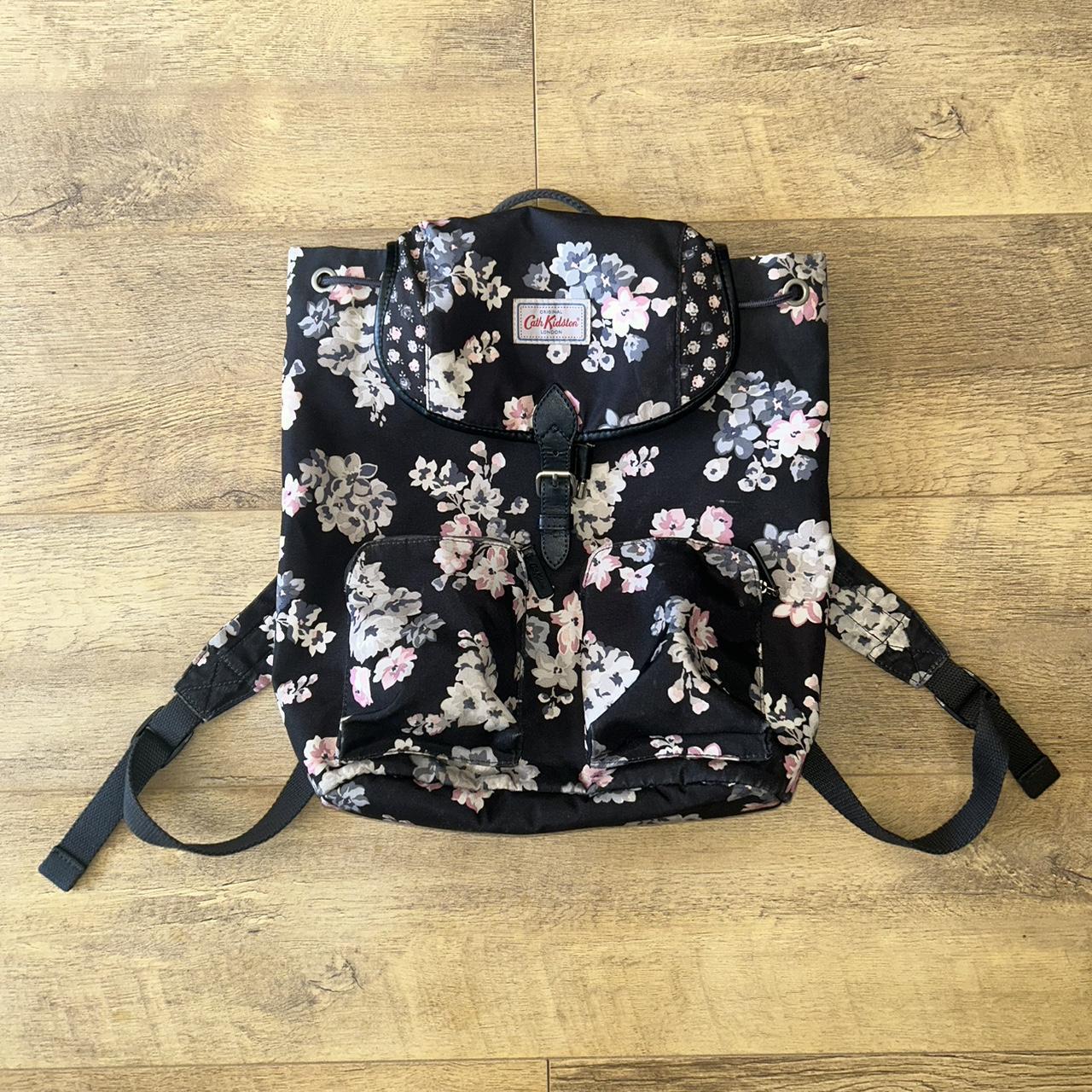 Floral print Cath Kidston black and pink backpack. Depop