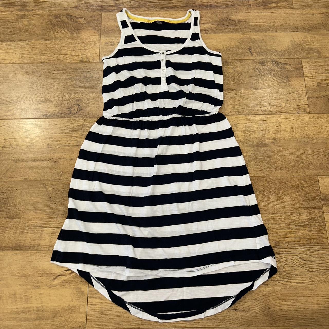 navy black and white striped dress F F size. Depop