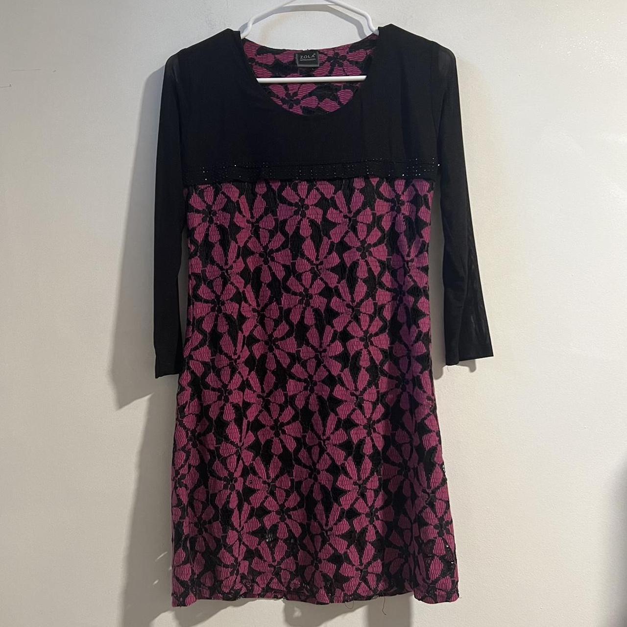 zola earthly fashions magenta and black dress no... - Depop