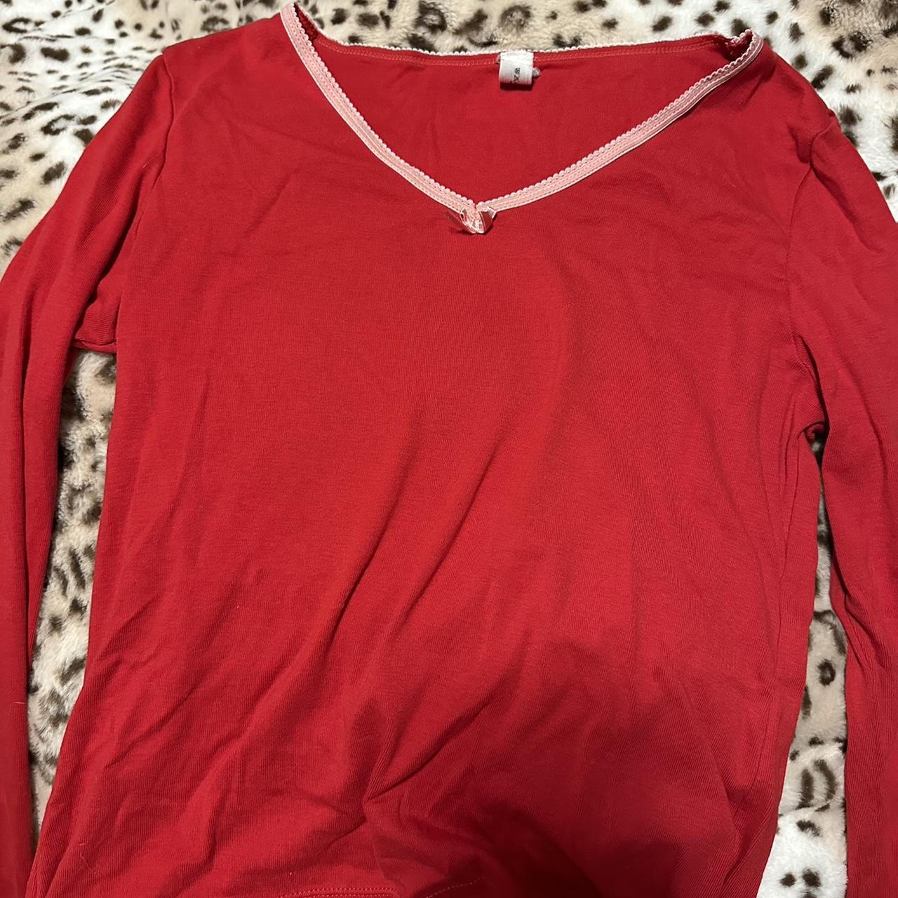 vintage gap red long sleeve with lace trim and bow... - Depop