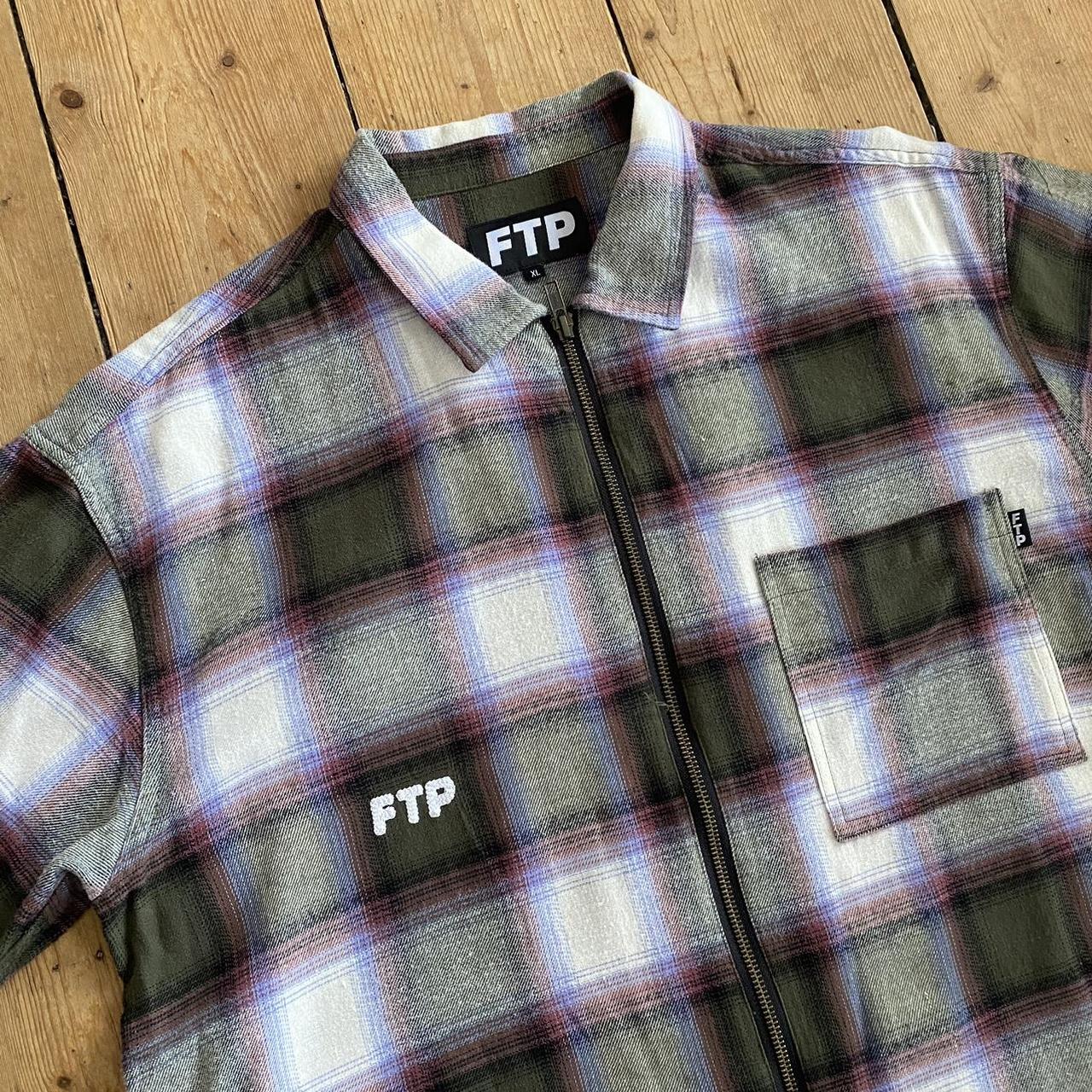 FTP Shadow Plaid Zip Up Flannel Shirt Olive Size | Depop