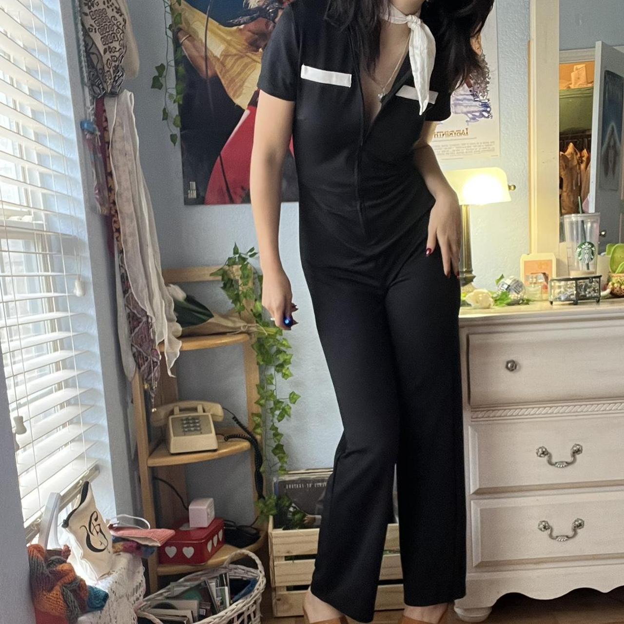 Cider Women's Black and White Jumpsuit Depop