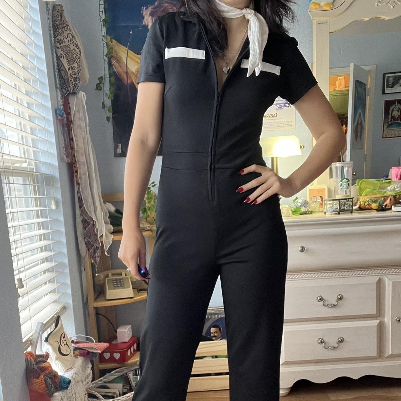 Cider Women's Black and White Jumpsuit Depop