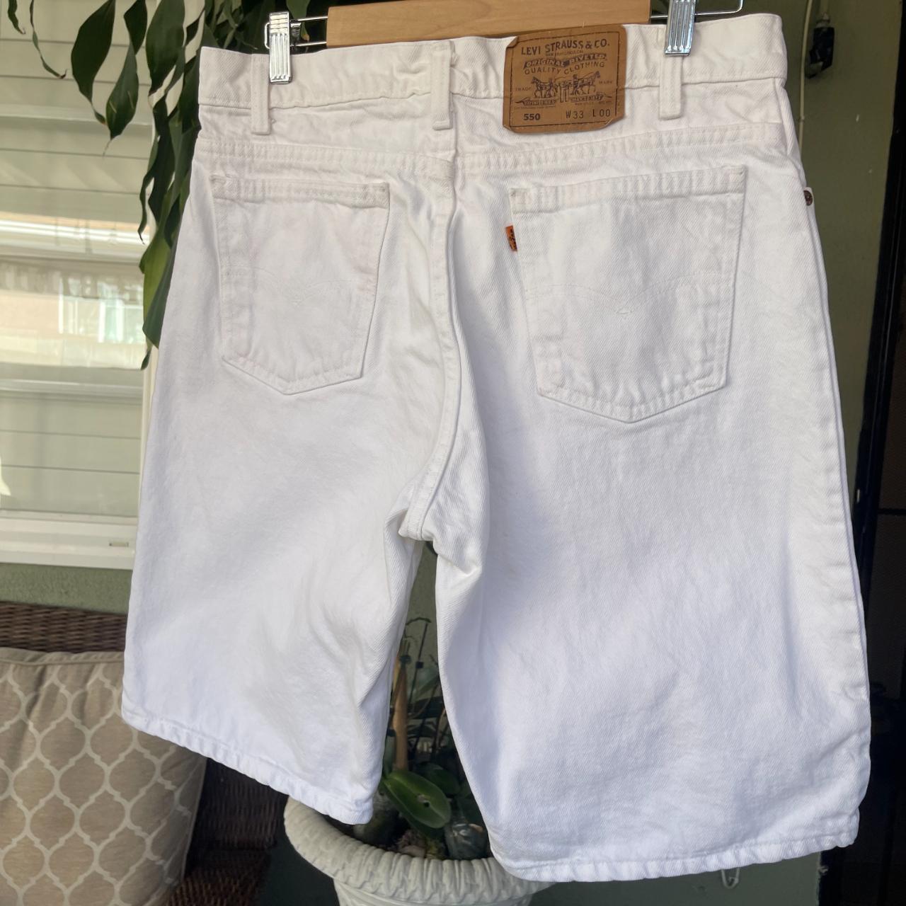 Vintage Levis 550 Orange Tab White Denim Shorts Made... - Depop