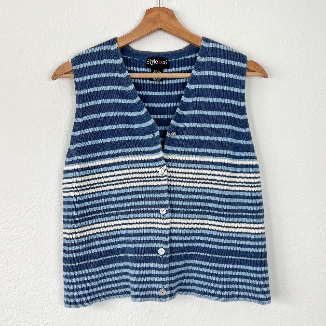 Style & Co Women's Sweater - Blue/Multi - L – vintage blue and white striped knit sweater …