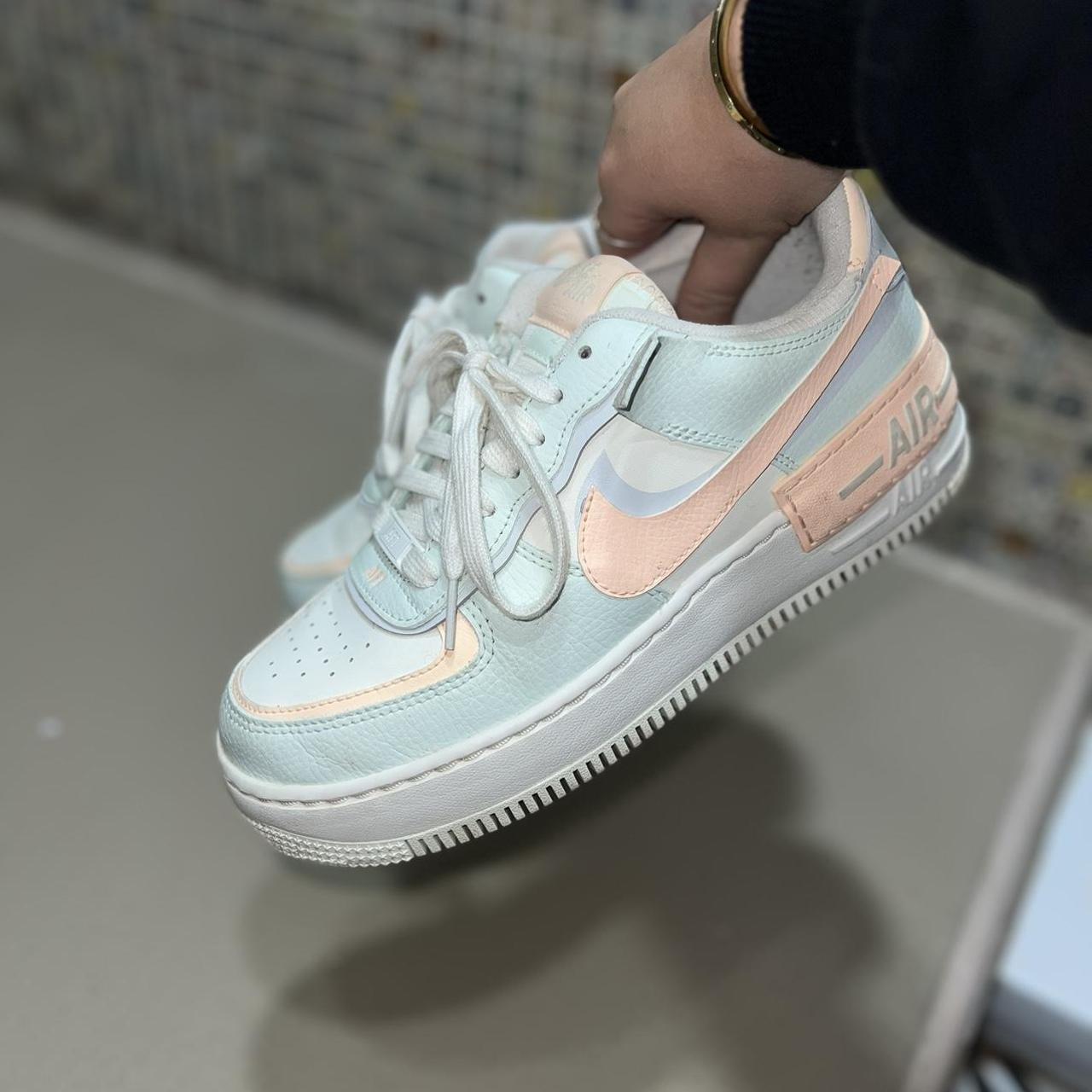 nike air force 1 shadow trainers in white pink and green