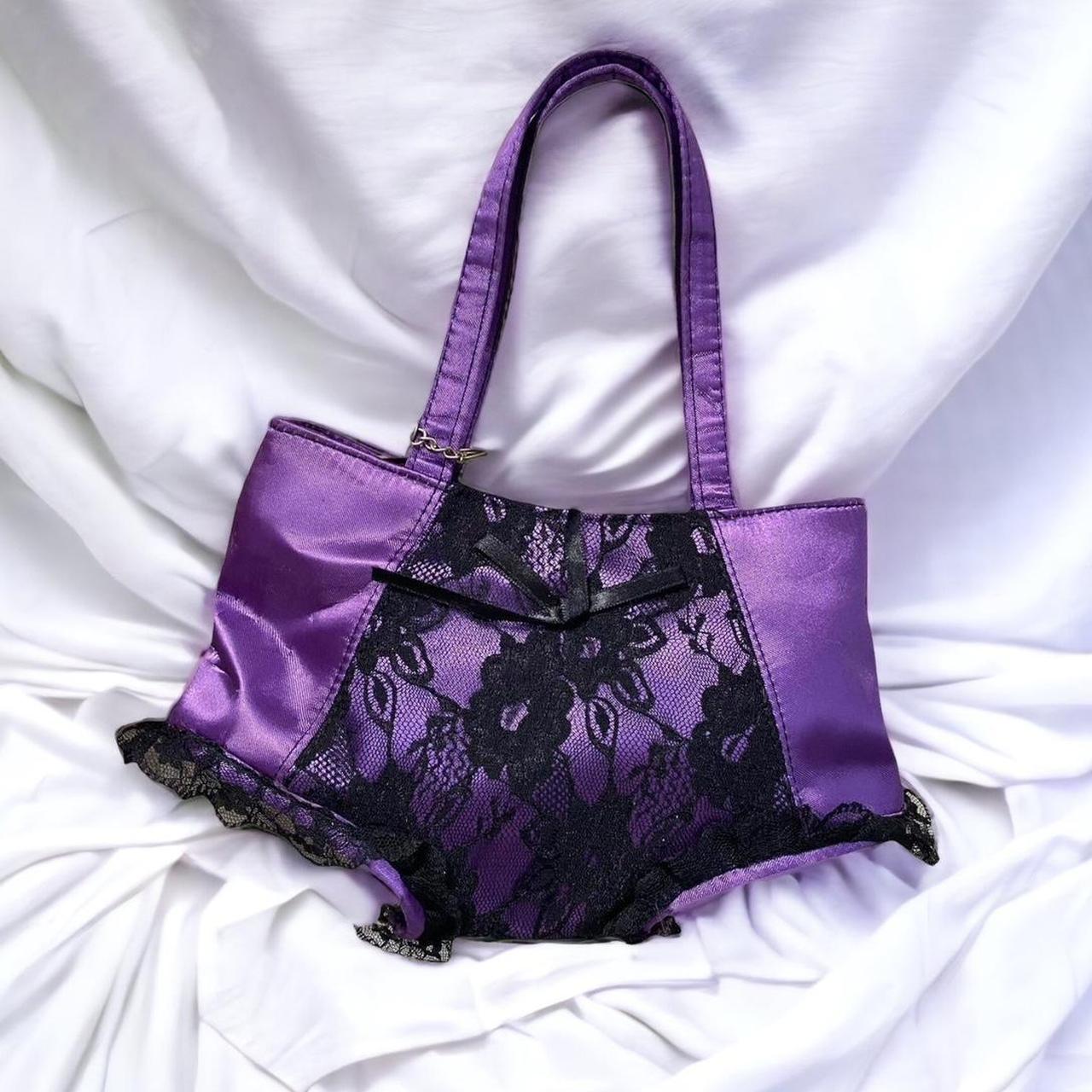 vintage satin bra - purple with black lace - - Depop