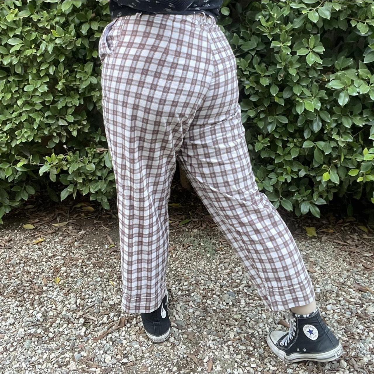 MOTEL white and brown plaid straight legged pants... Depop