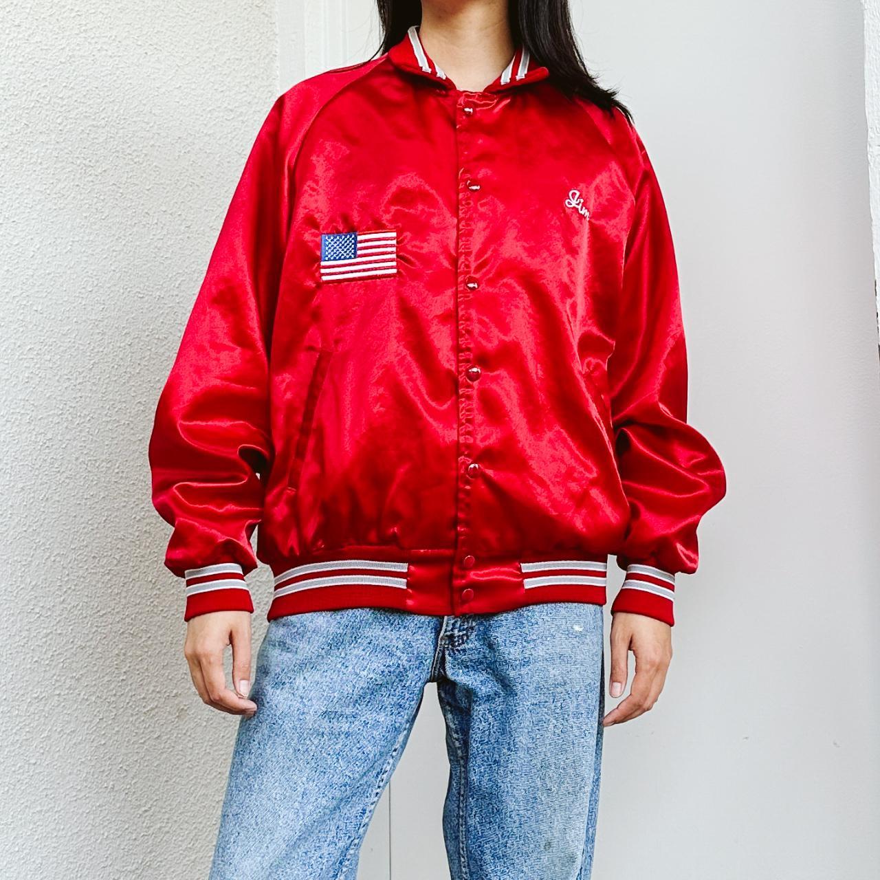 Vintage red satin bomber. Y2k. Cool details on this - Depop