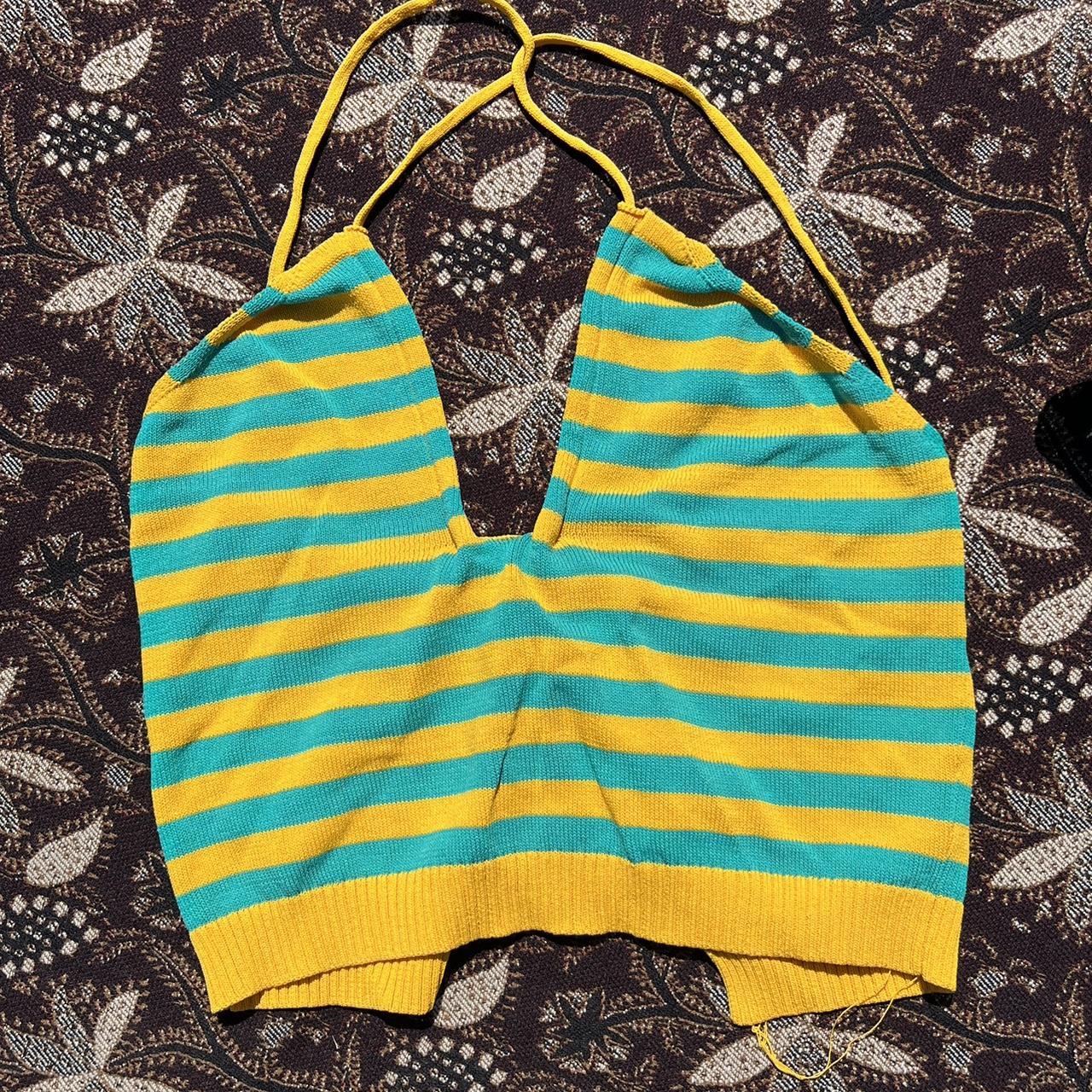 Cider Women's Green and Yellow Croptop Depop