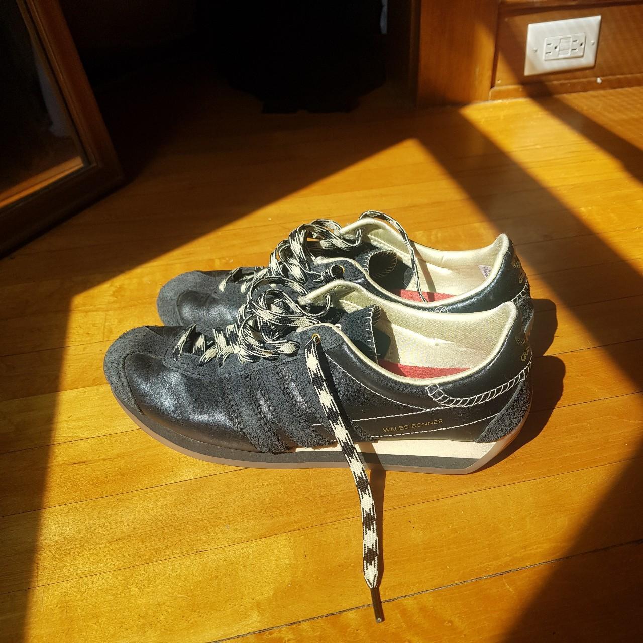 wales bonner adidas black sneakers with checkerboard... - Depop