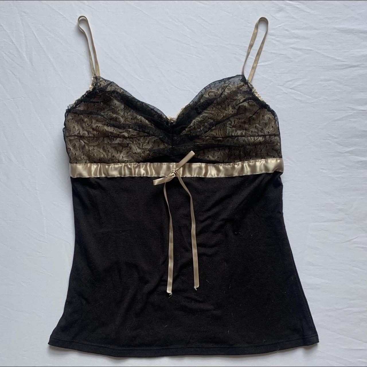 2000s lace ribbon cami. Size small and is stretchy.... - Depop