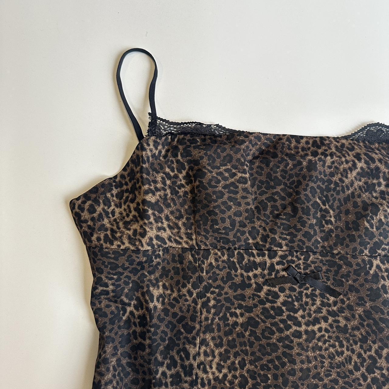 Leopard Print Satin Style Y2K Cami Top Lace Trim Bow... - Depop