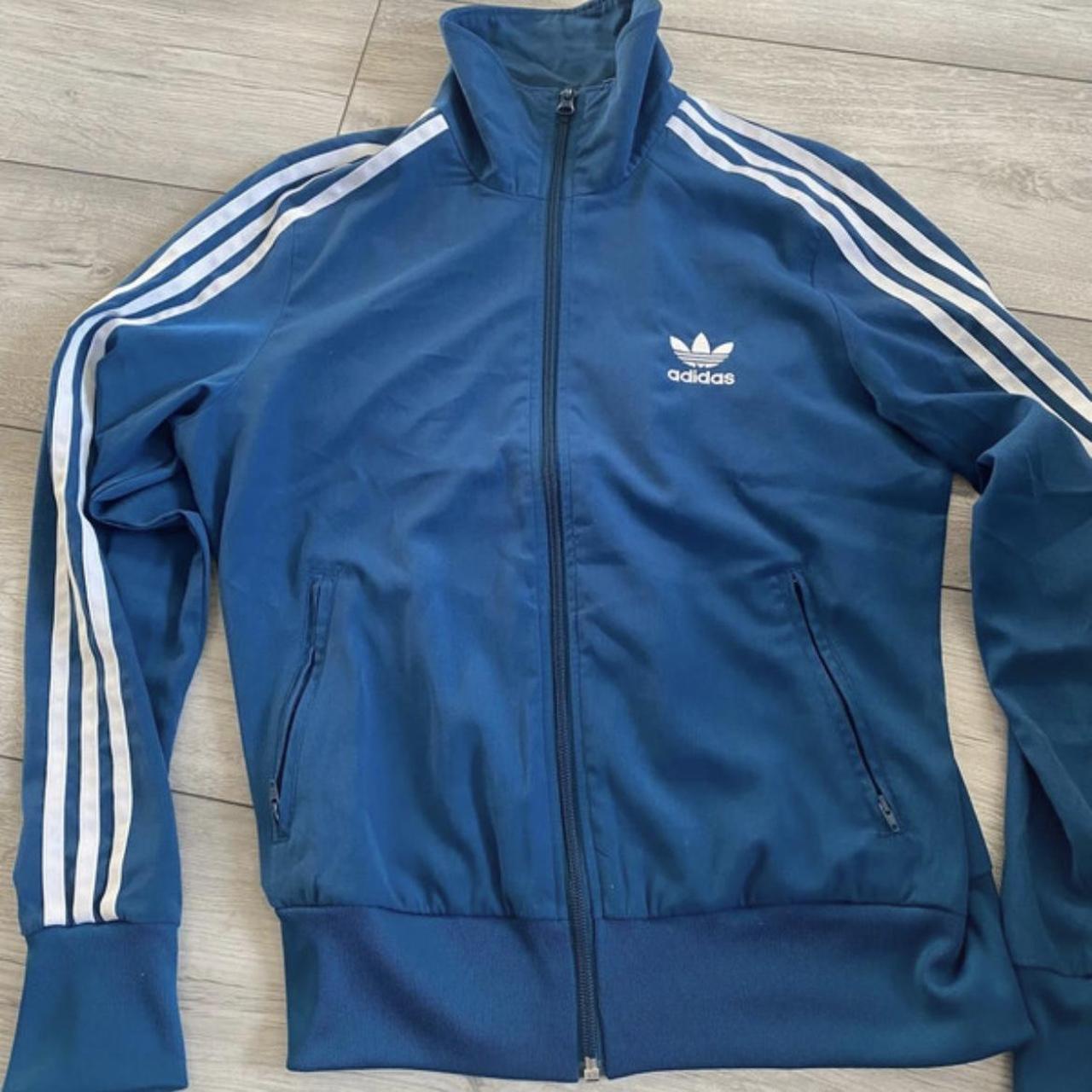 Blue adidas zip up jacket Size UK 8/10 depending on... - Depop