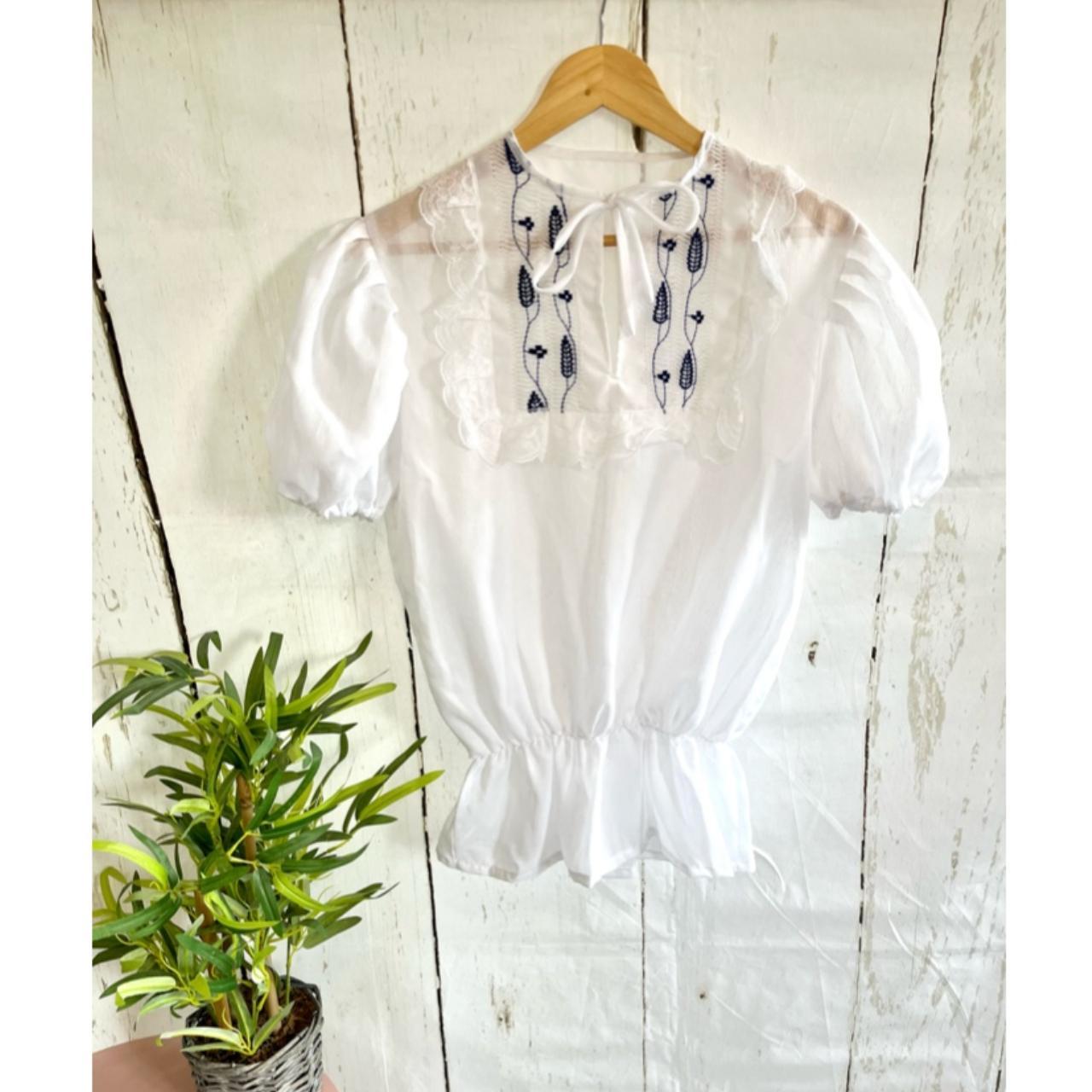 Vintage Top - Sofia White sheer 70s peplum top with... - Depop