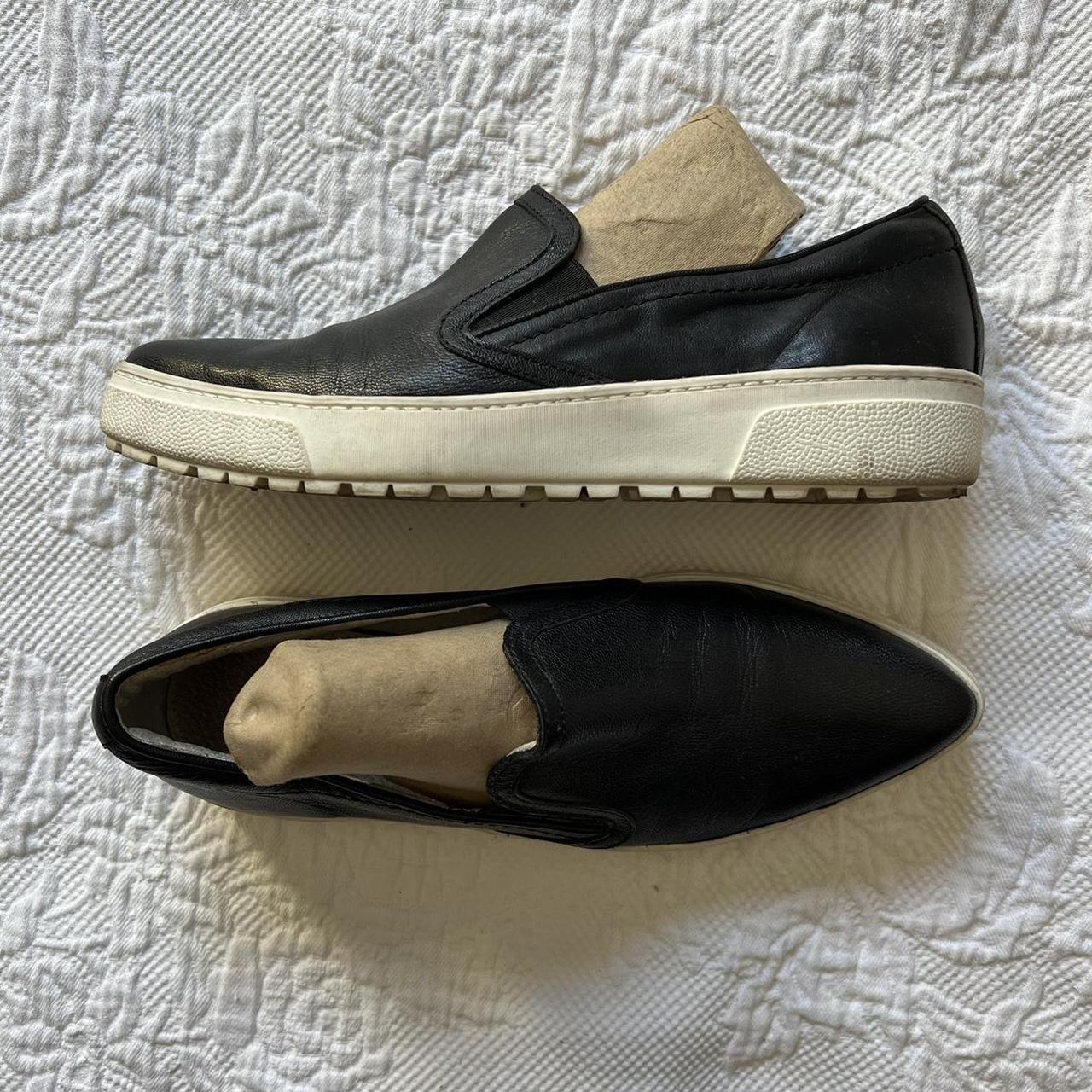 John Lewis Black Leather White Sole Slip Ons... - Depop