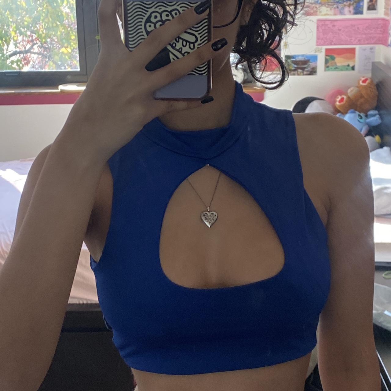 never worn blue going out crop top brand tagged for... Depop