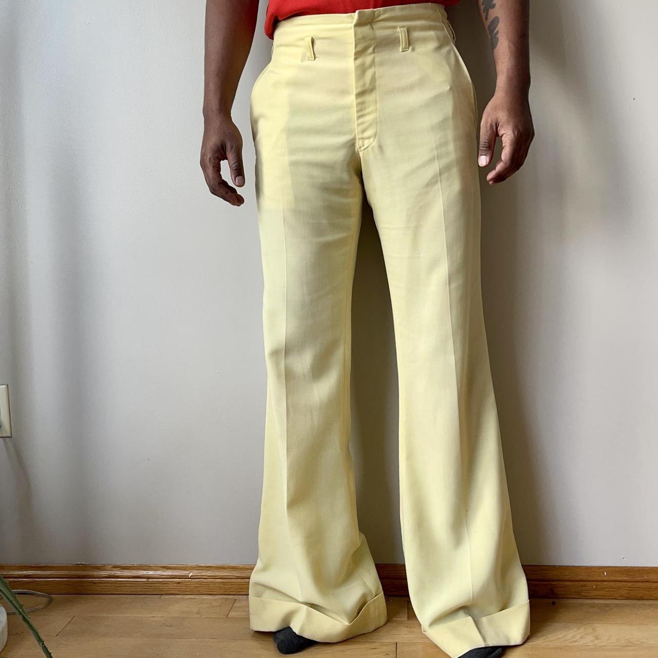 Canary Yellow Rayon Blend Drop Loop Bellbottom Pants