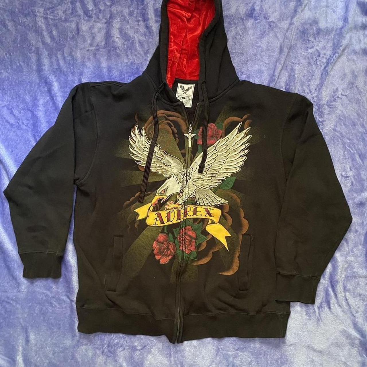 Insane Avirex eagle zip up hoodie with red velvet... - Depop