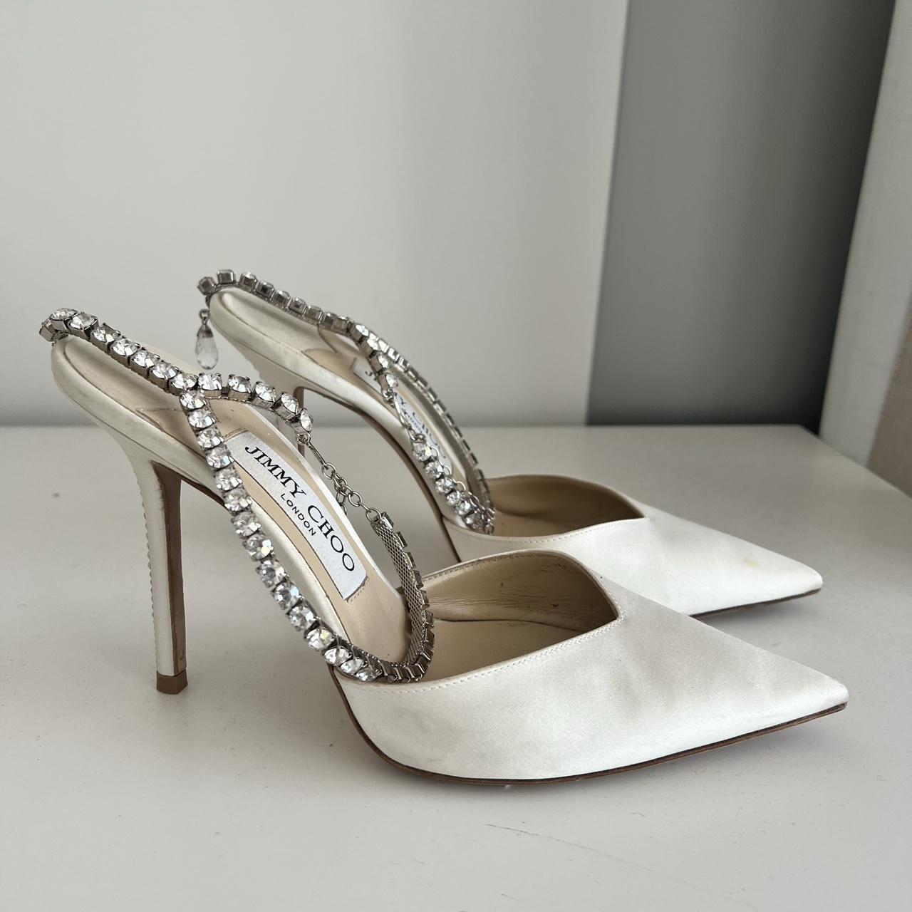 Jimmy Choo Ivory Satin Pumps with Crystal... Depop