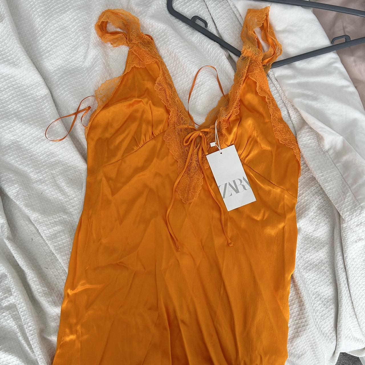 Zara orange satin dress Size L (got wrong size)... - Depop