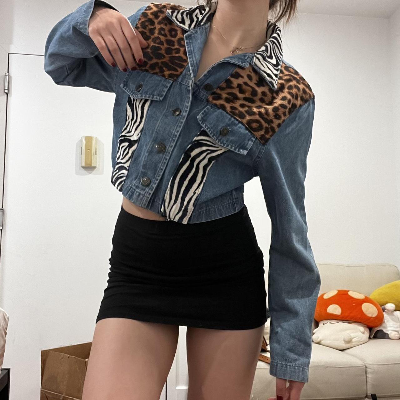 Vintage cheetah and zebra print denim jacket cropped Depop