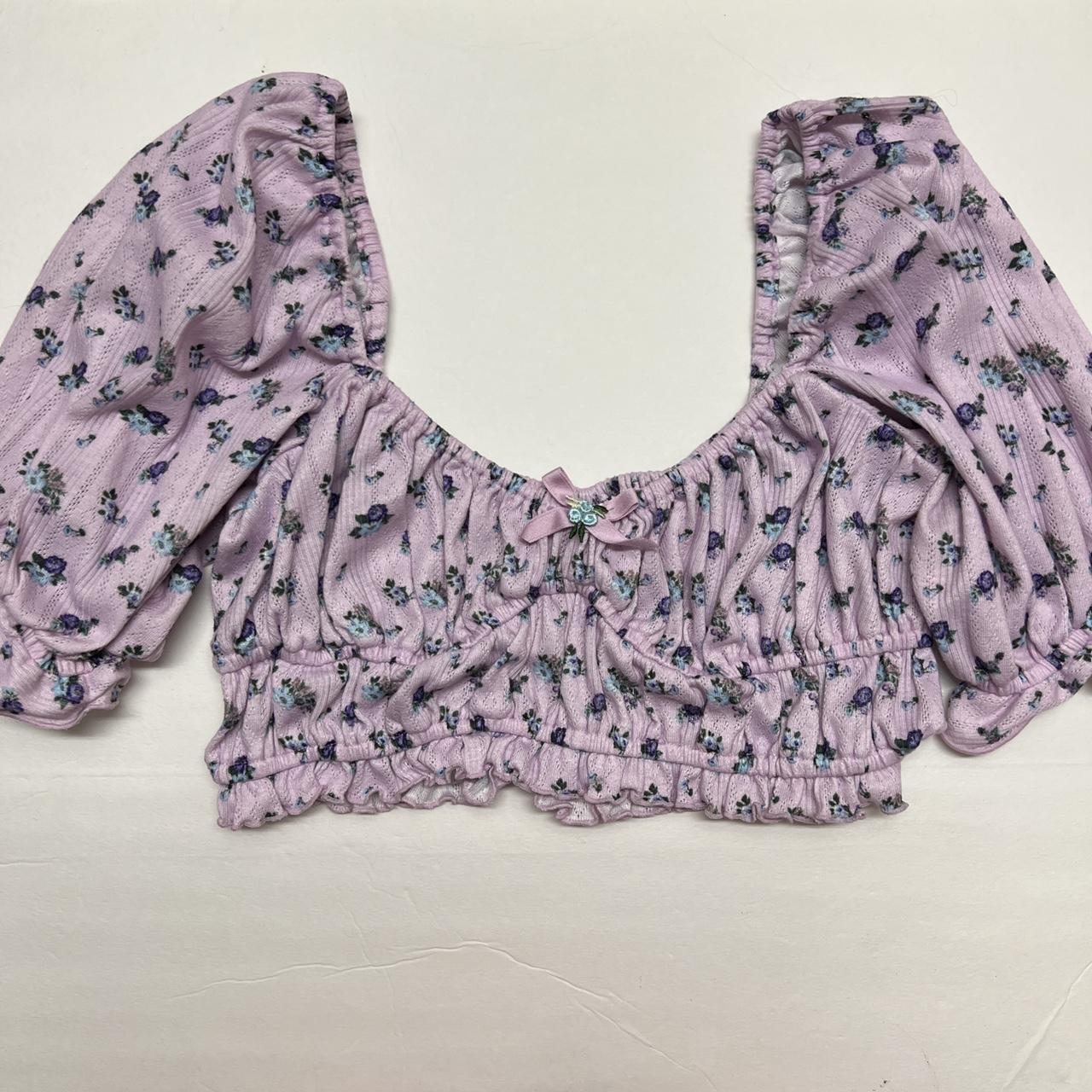 For Love & Lemons Lola Pointelle crop top size large purple floral store