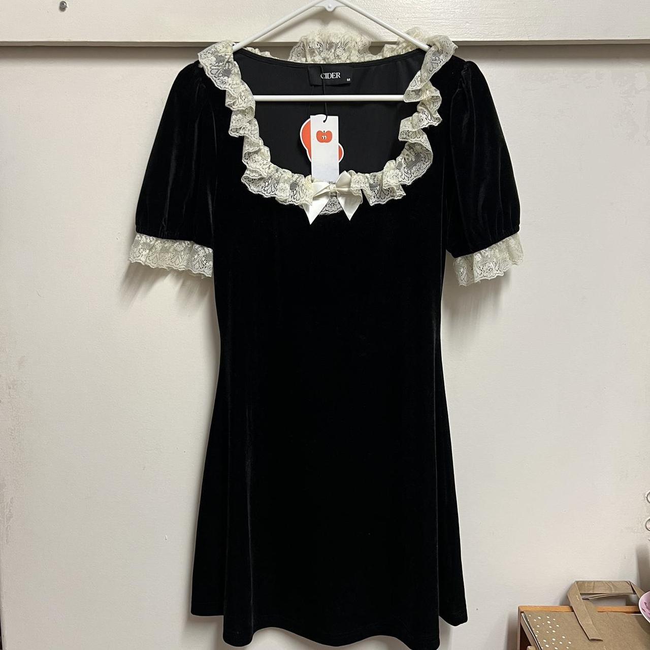Cider The Nita Dress in Black Velvet Stretch velvet... - Depop