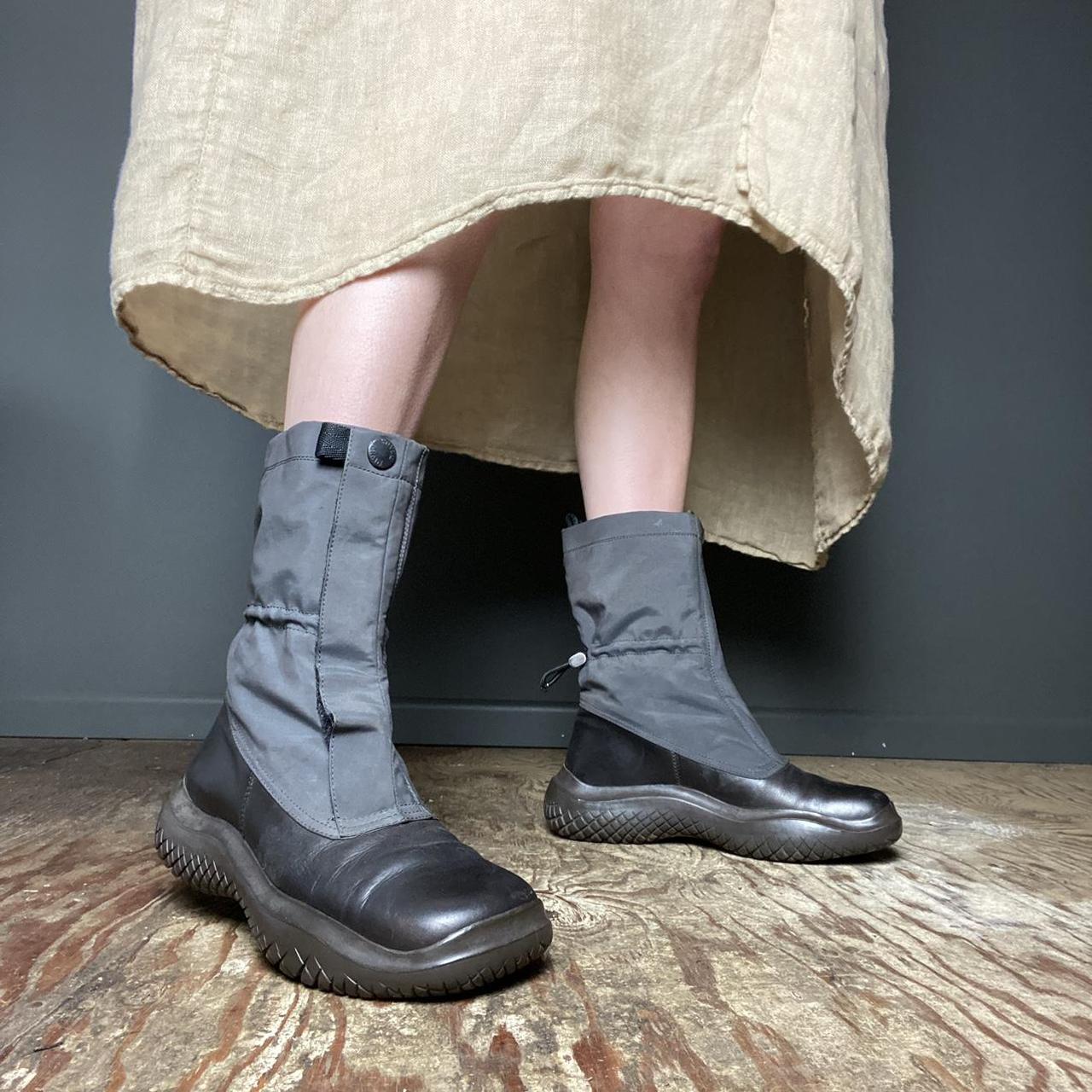 Prada Women's Black and Grey Boots | Depop