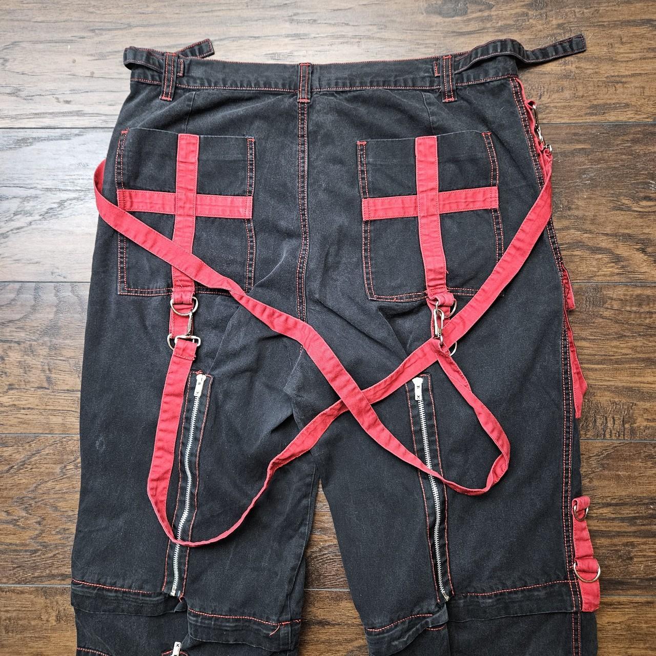 Y2K Tripp NYC X-Strap Black Red Zip Off Cargo Pants...