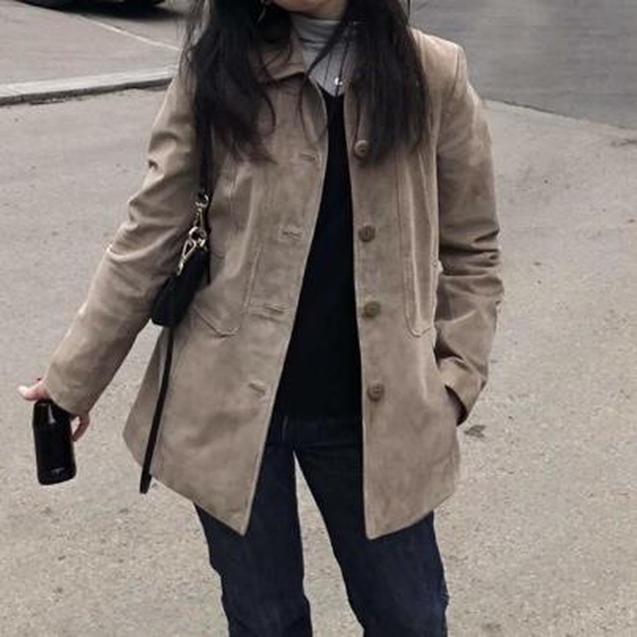 Beautiful brown/grey suede button jacket with... - Depop