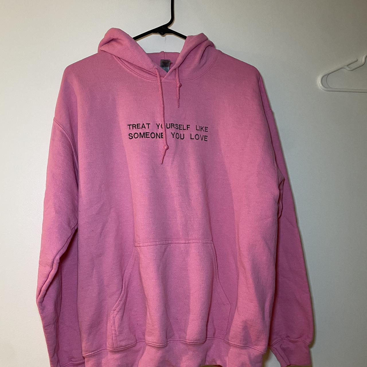 Gildan Men's Pink and Black Hoodie | Depop