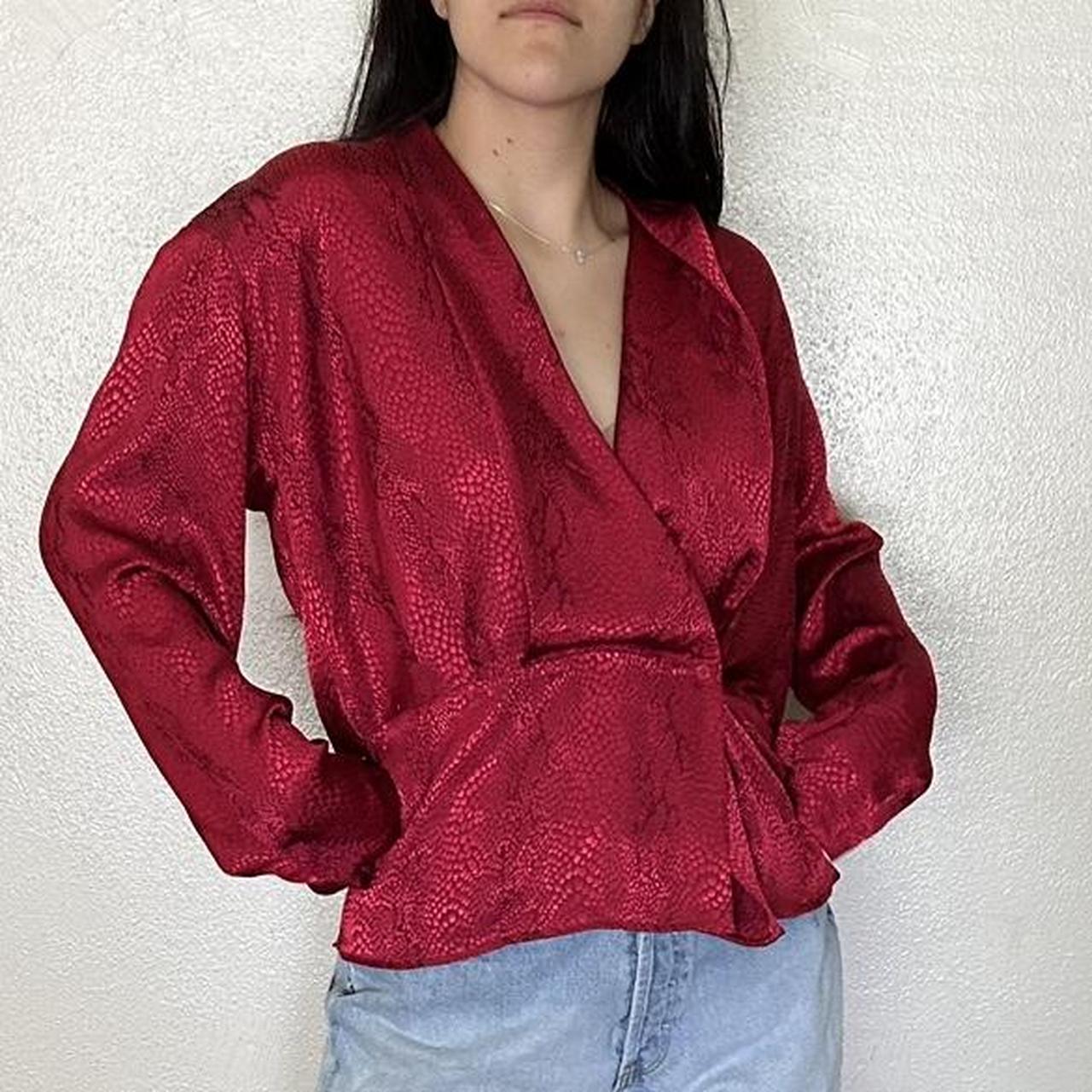 Vintage 80s sexy fuchsia pink snake print blouse... - Depop