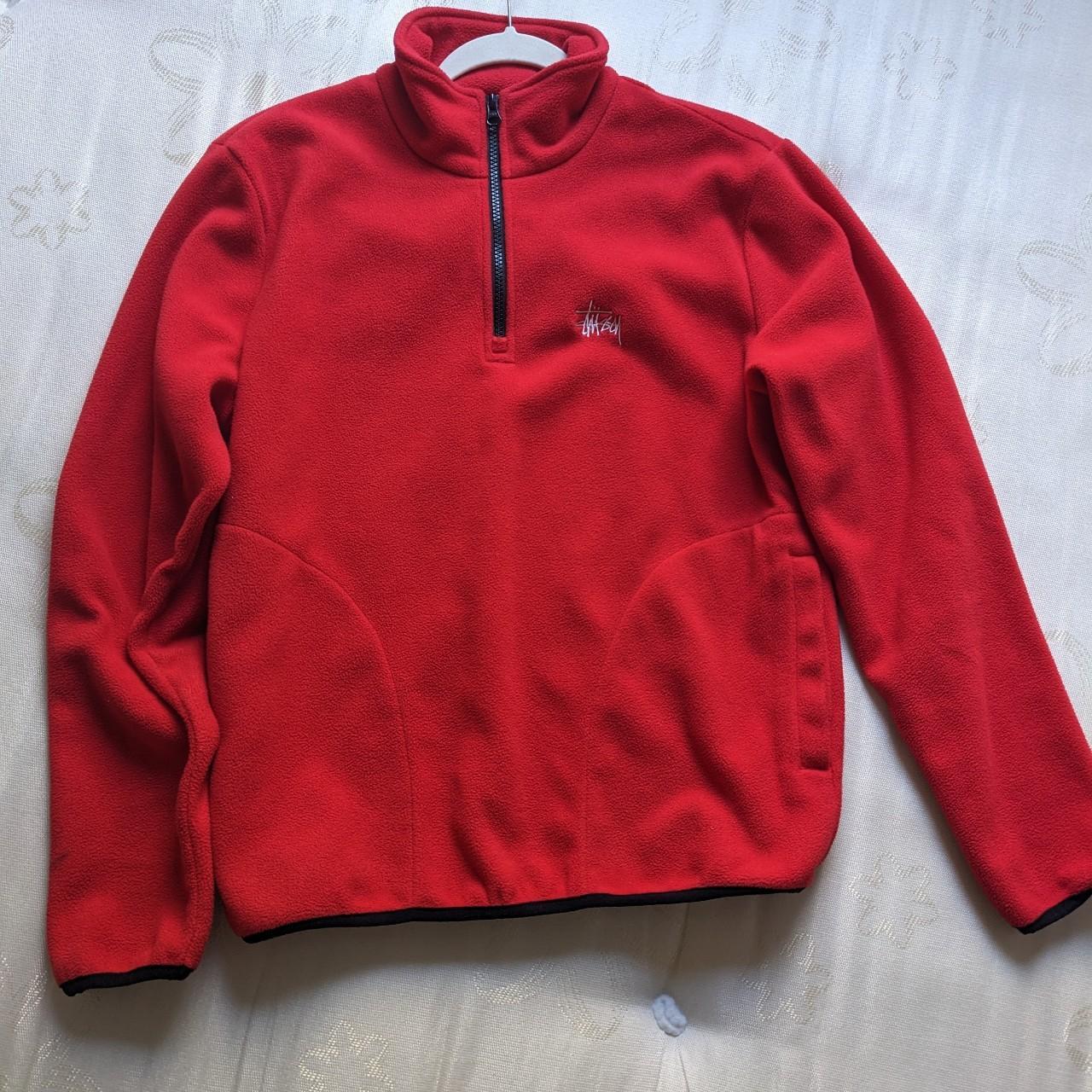 Stussy Red Fleece, perfect condition, Size Small,... - Depop