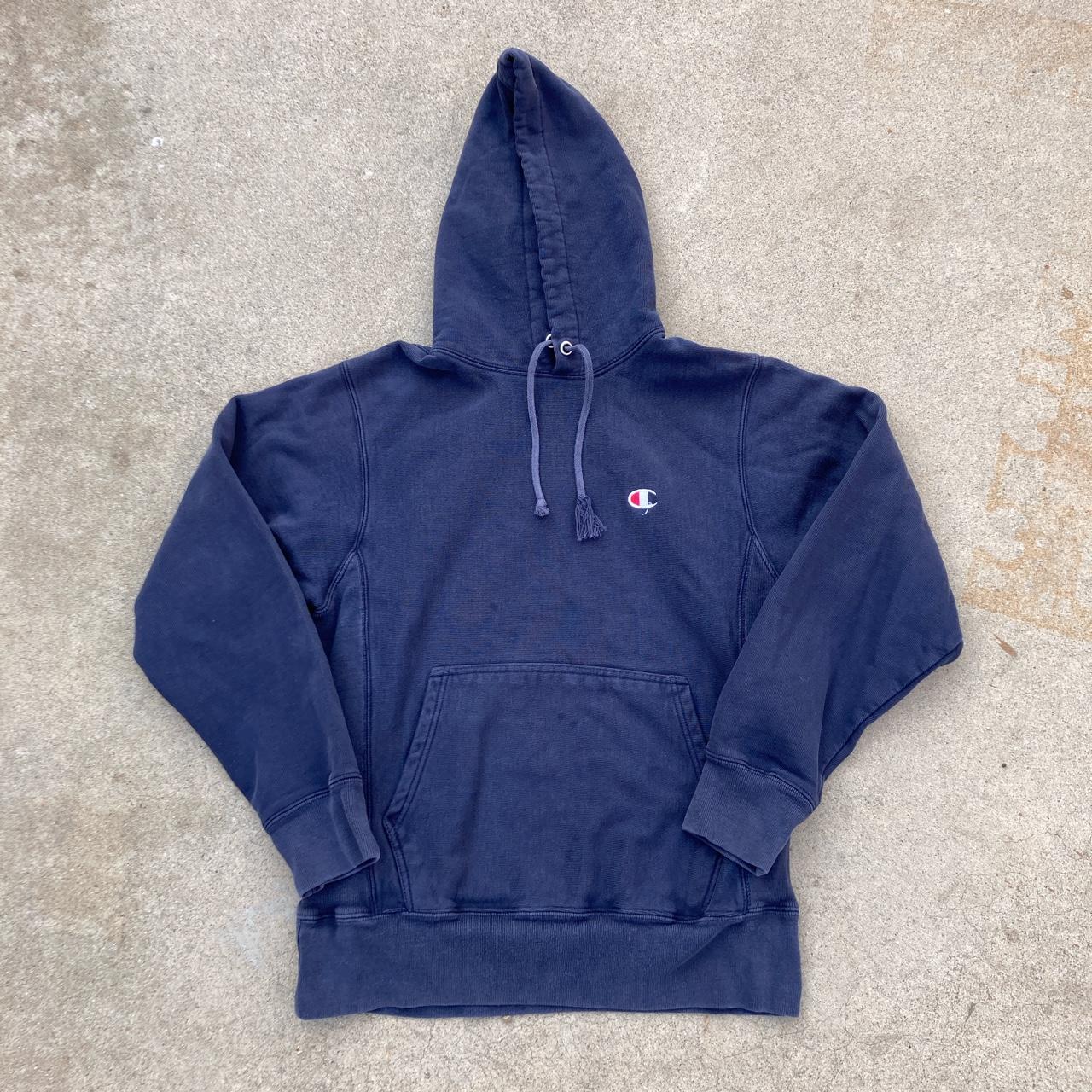 Champion reverse weave hoodie faded navy blue Y2K... - Depop