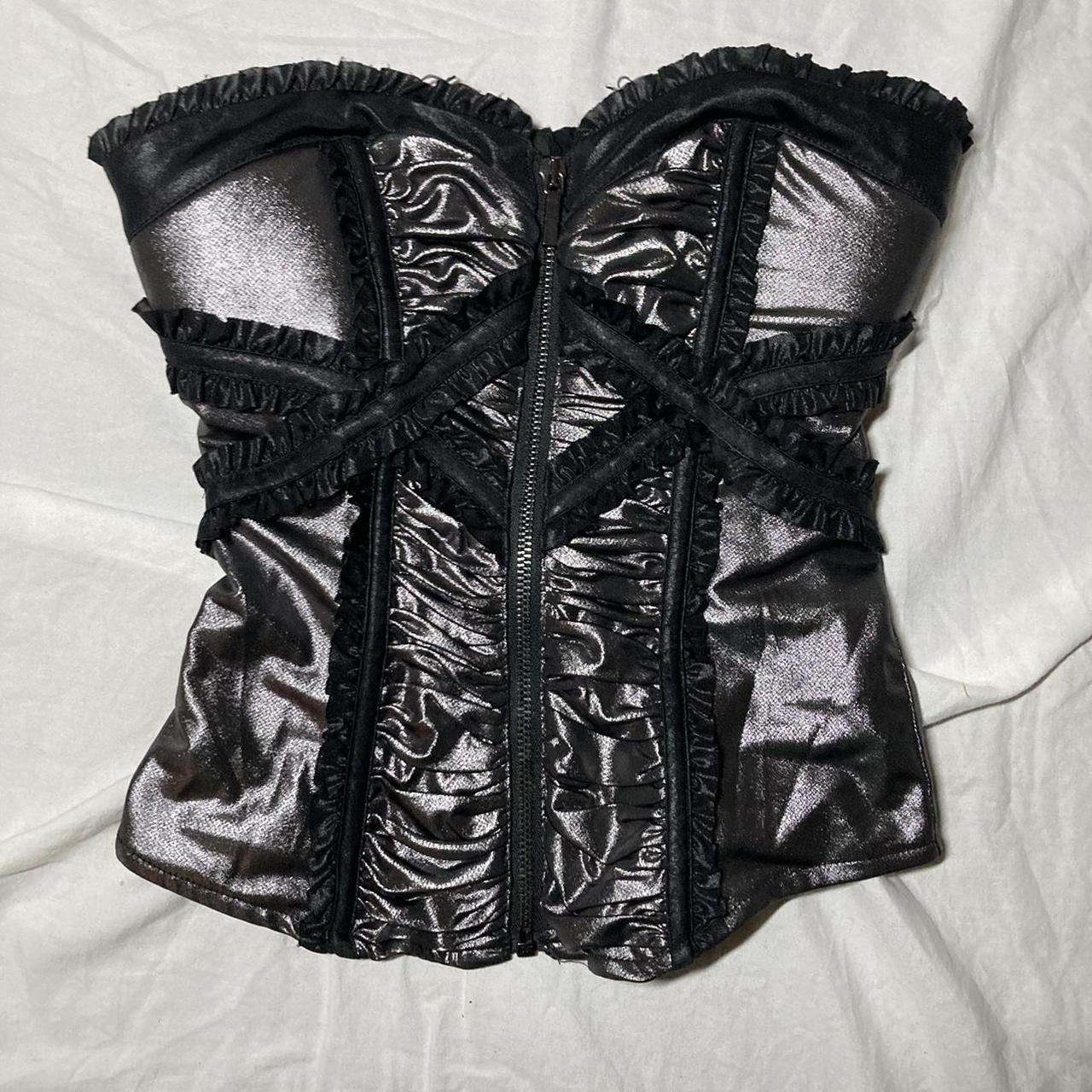 gunmetal silver and black bebe corset brand: bebe... - Depop