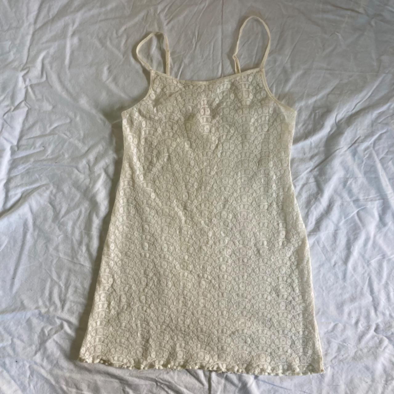 cream lace mini dress brand escapades size fits... Depop