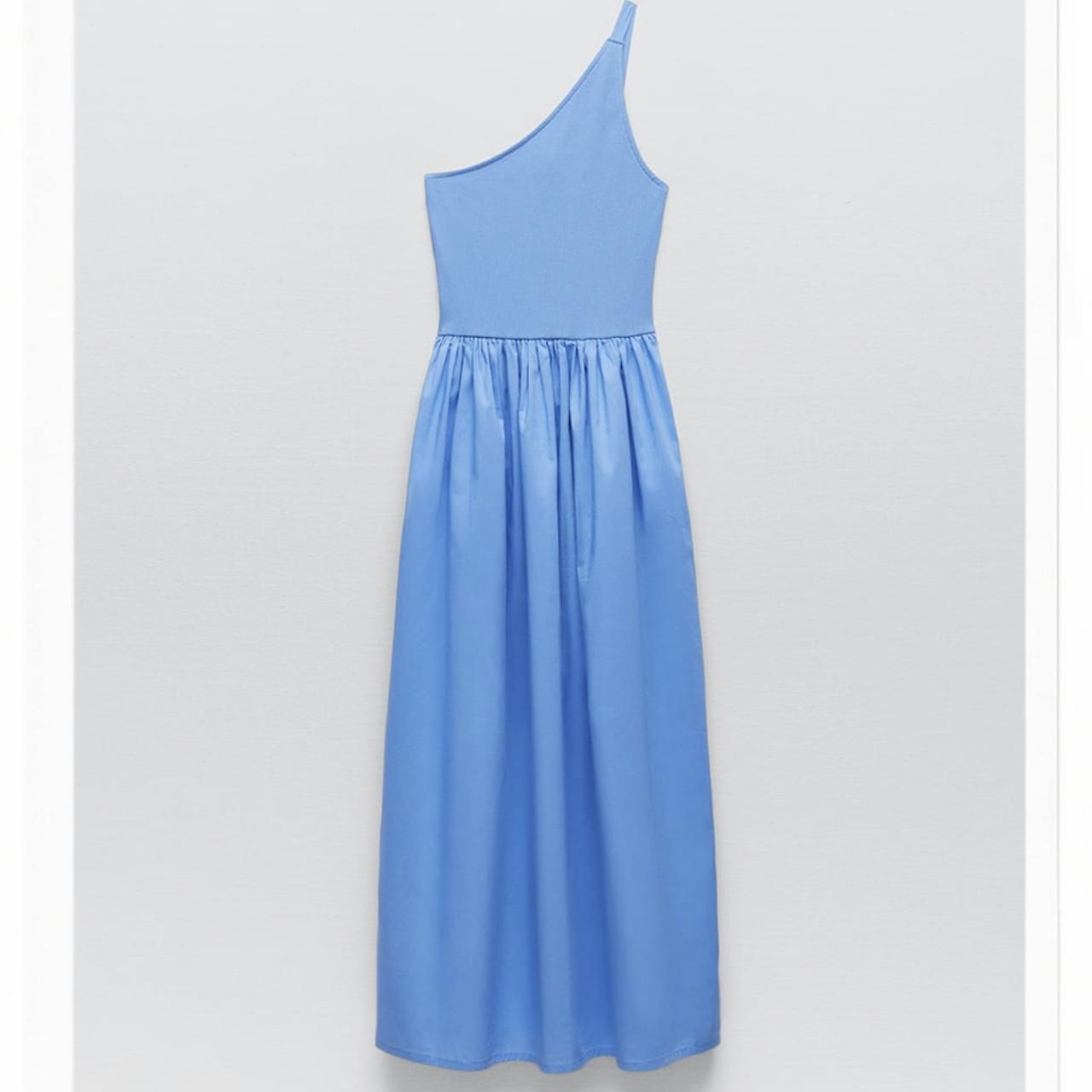 Zara Combined Asymmetric Dress Blue - Depop