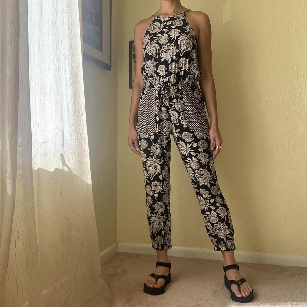 American eagle black floral sales jumpsuit