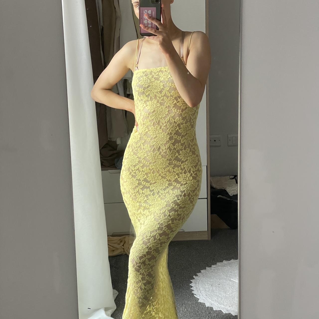 Lemon yellow lace maxi dress Semi sheer just need... - Depop