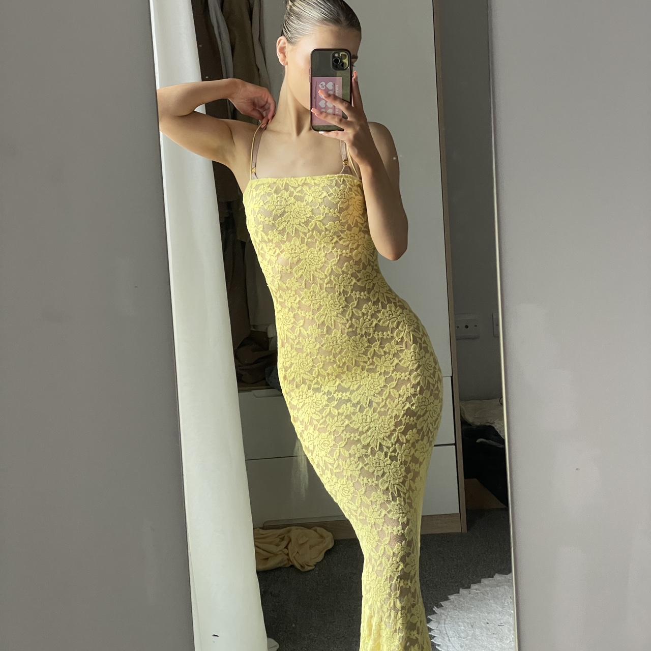 Lemon yellow lace maxi dress Semi sheer just need... - Depop