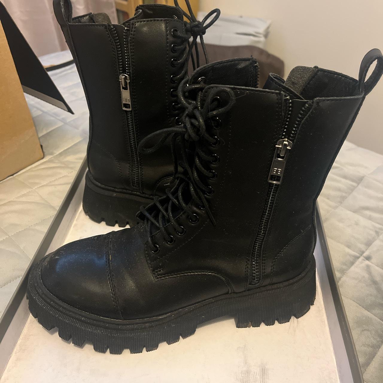 Chunky black biker style boots Light brand name... - Depop