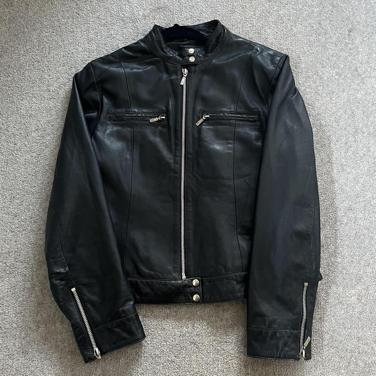 River island premium hot sale leather jacket in black