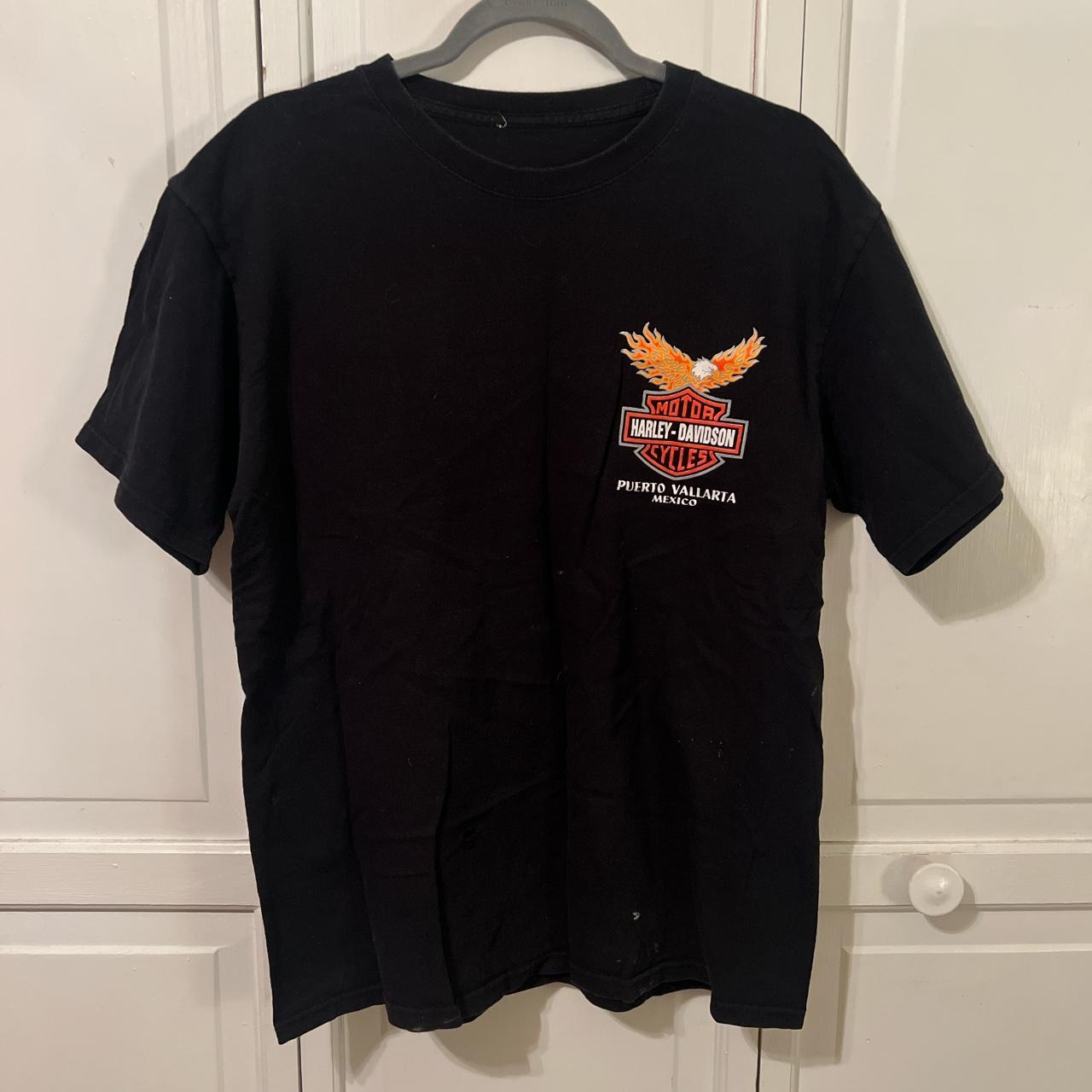 Harley Davidson Men's Black and Orange T-shirt | Depop