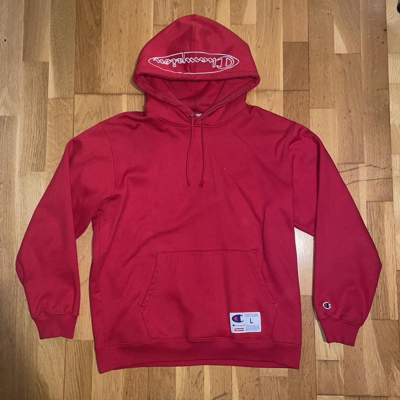 SUPREME X CHAMPION HOODIE Size - L - Great... - Depop