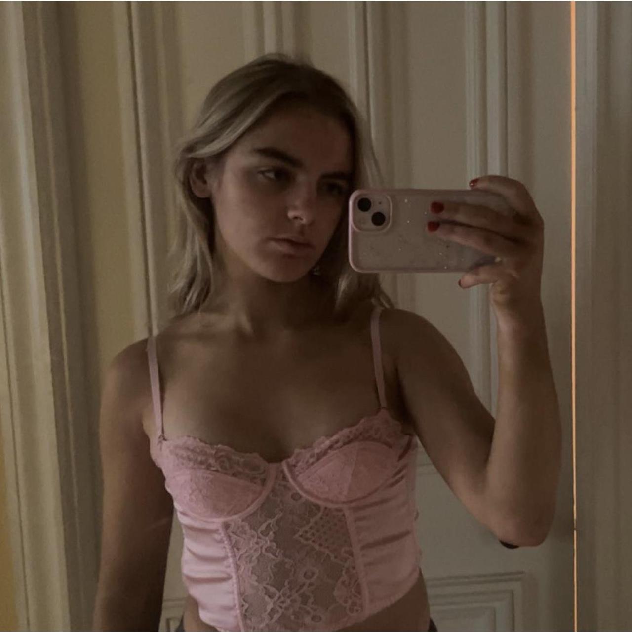 urban outfitters ava lace and satin pink corset top uo Depop