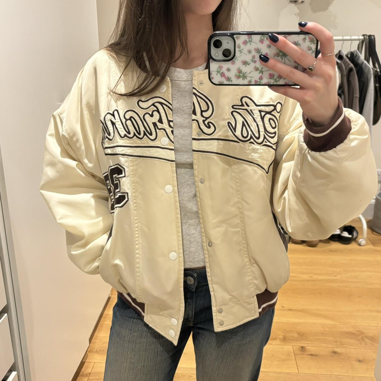 Womens iets frans cream varsity jacket size xxs,