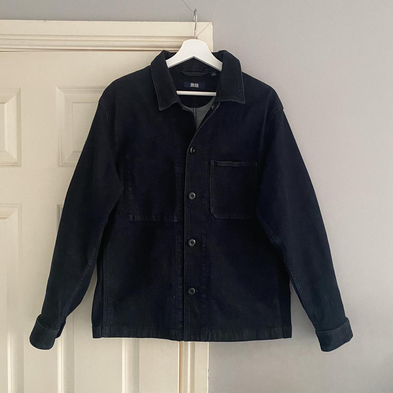 Uniqlo Denim Work Jacket in Dark Blue | Size Small... - Depop