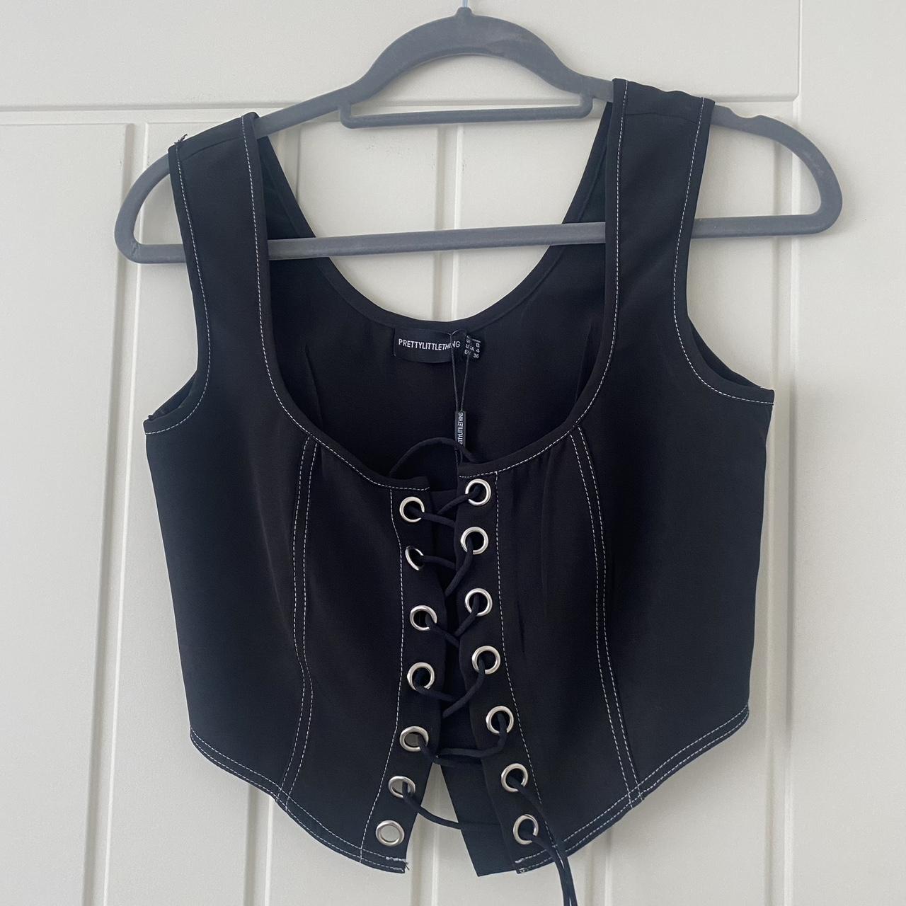 Pretty Little Thing navy blue corset top, eyelet... Depop