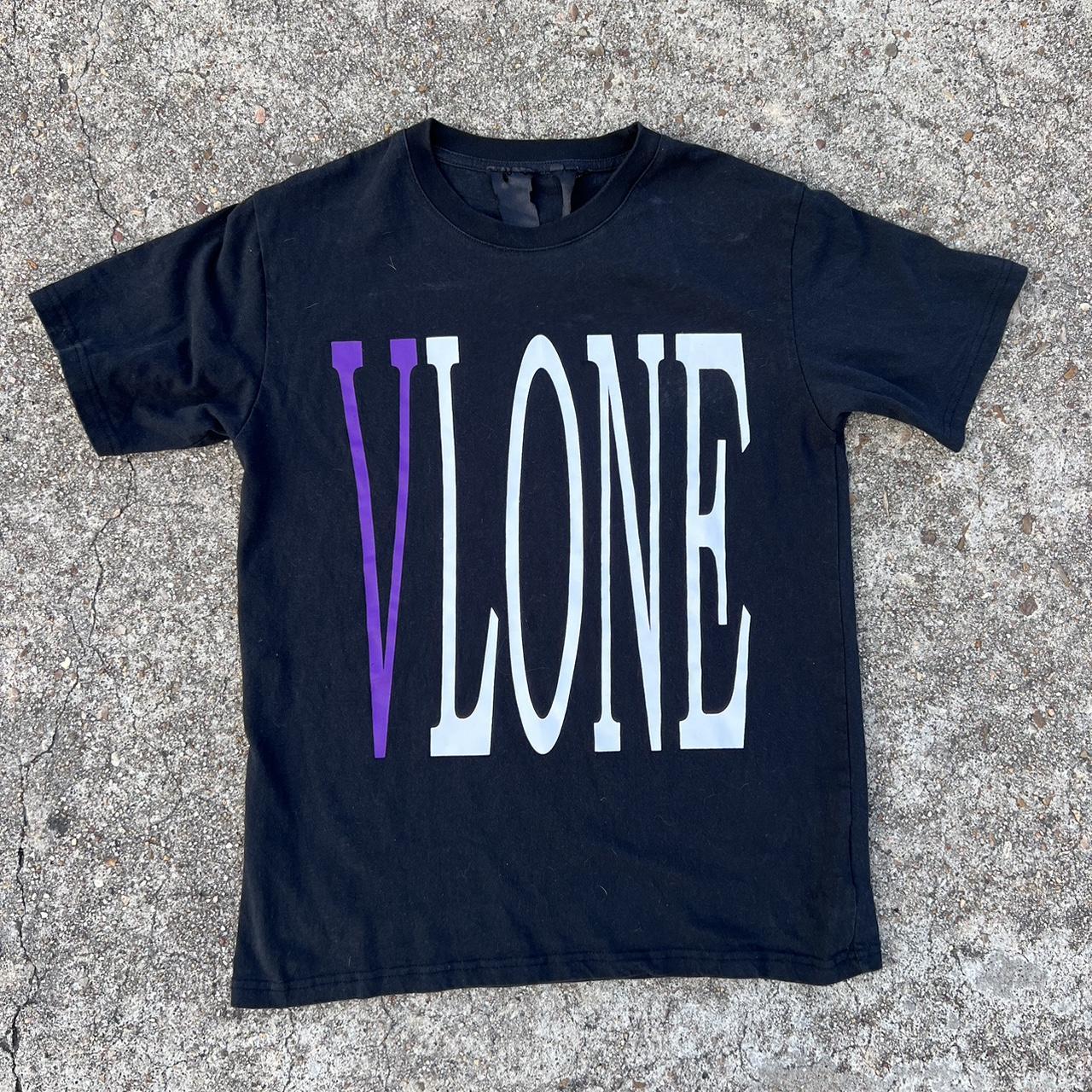 Vlone Men's Black and Purple Tshirt Depop